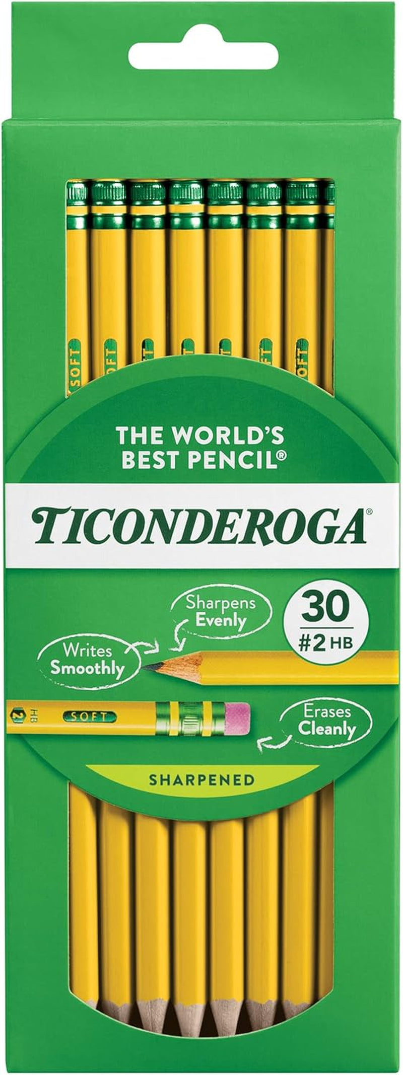 Wood-Cased Pencils, Pre-Sharpened, #2 HB Soft, Yellow, 30 Count