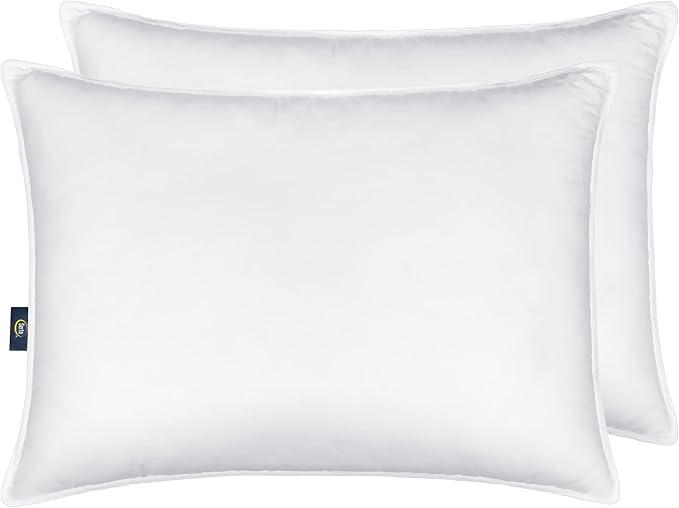 Serta Down Illusion Soft Hypoallergenic Soft/Medium Bed Pillows for Side, Stomach or Back Sleepers (2 Pack), Queen, White