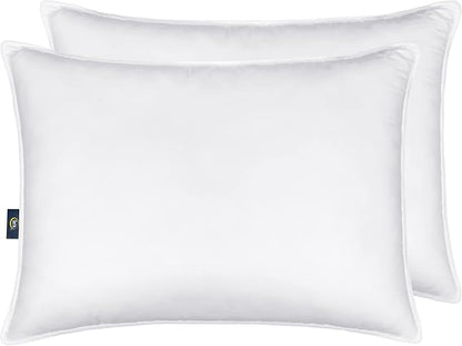 Serta Down Illusion Soft Hypoallergenic Soft/Medium Bed Pillows for Side, Stomach or Back Sleepers (2 Pack), Queen, White