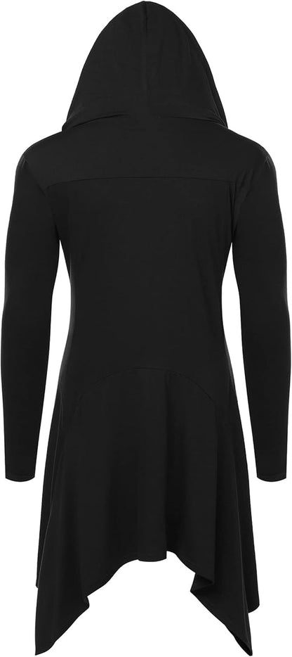 COOFANDY Long Hooded Cardigan Ruffle Shawl Collar Open Front