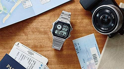 Casio AE1200WH Series | Men’s Digital Watch | 100M WR | Multi Alarms | 100 SEC Stopwatch | Countdown Timer | World Map for World Time | LED Light | LC Analog Display | 10 Year Battery
