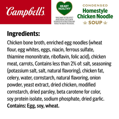Campbell’s Condensed Heart Healthy Homestyle Chicken Noodle Soup, 50% Less Sodium, 10.5 oz Can
