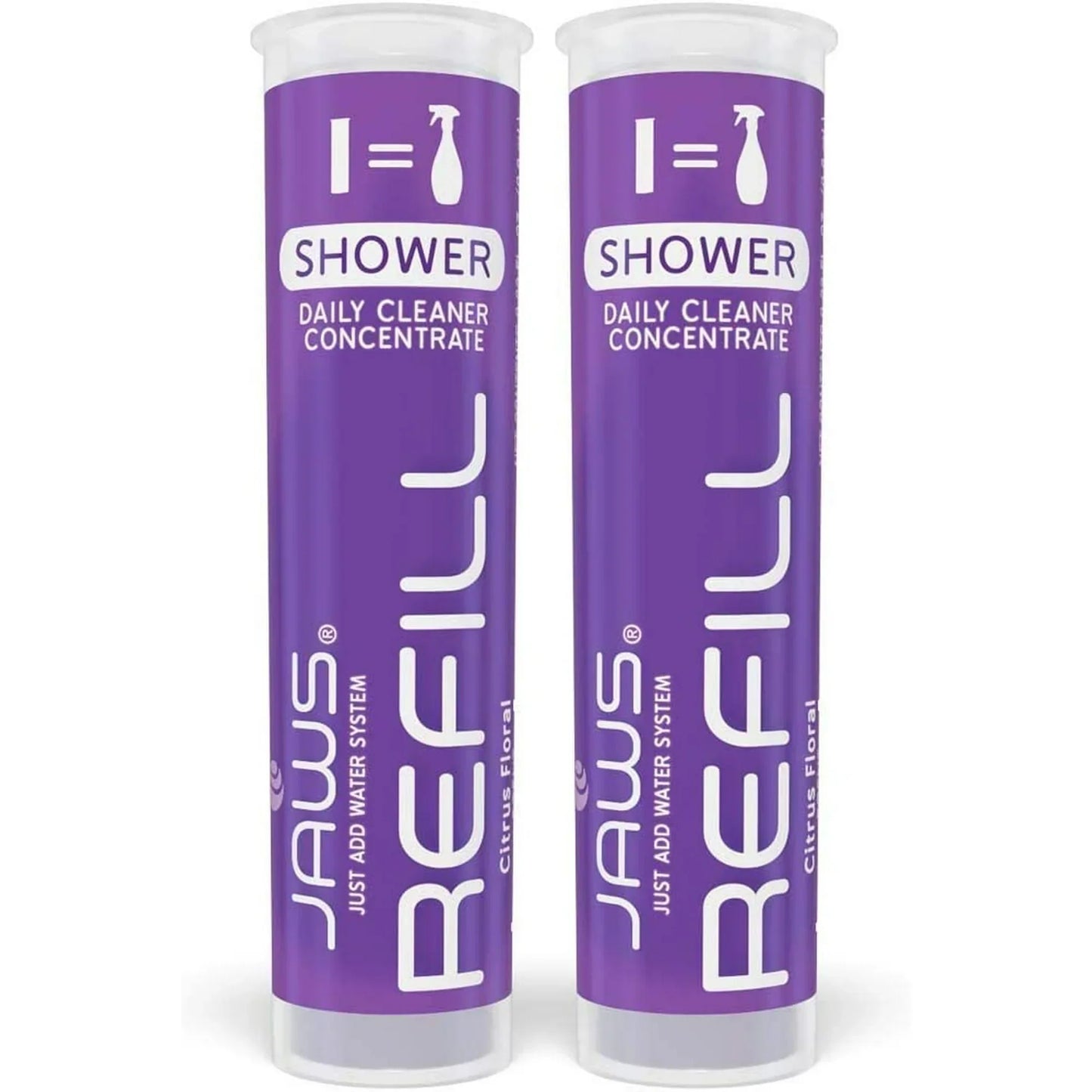 JAWS Cleaner Shower Cleaner Bottle with 2 Refill Pods. Refillable Cleaning Supplies.