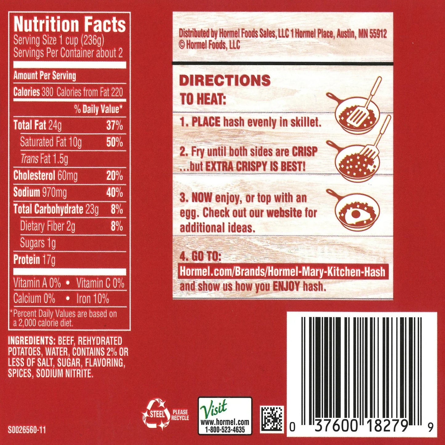 MARY KITCHEN Corned Beef Hash, Canned Corned Beef, Shelf-Stable, 14 oz Steel Can