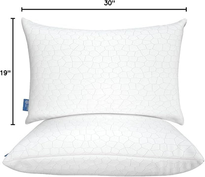 QUTOOL Cooling Pillows for Sleeping 2 Pack, Shredded Memory Foam Bed Pillows Queen Size Set of 2, Cool Pillow for Hot Sleepers Adjustable Firm Pillow for Side, Back and Stomach Sleepers Supportive