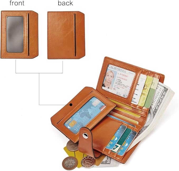BOSTANTEN Women Leather Wallet RFID Blocking Small Bifold Zipper Pocket Wallet Card Case Purse with ID Window