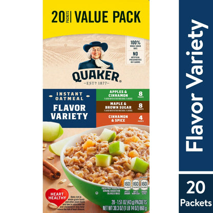 Quaker Instant Oatmeal, Flavor Variety Value Pack, 20 Packets