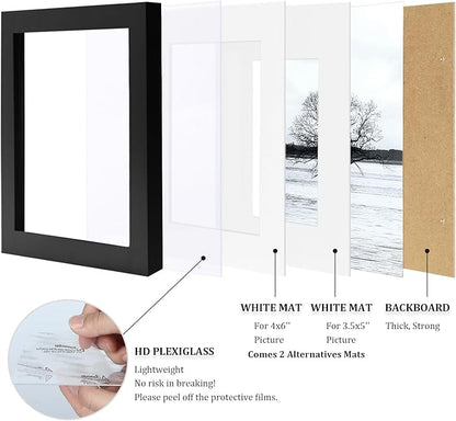 Egofine 5x7 Picture Frames Set of 4, Made of Solid Wood Covered by Plexiglass 3.5x5 and 4x6 with Mat or 5x7 without Mat, for Table Top Display and Wall Mounting Photo Frame Black
