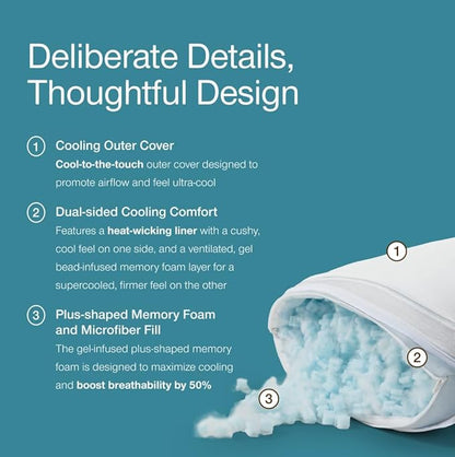 Coop Home Goods Cool+ Adjustable Pillow, Queen Size Plus Shaped Memory Foam Pillows with Cooling Gel, Back, Stomach or Side Sleeper, Neck Support for Sleeping, CertiPUR-US/GREENGUARD Gold