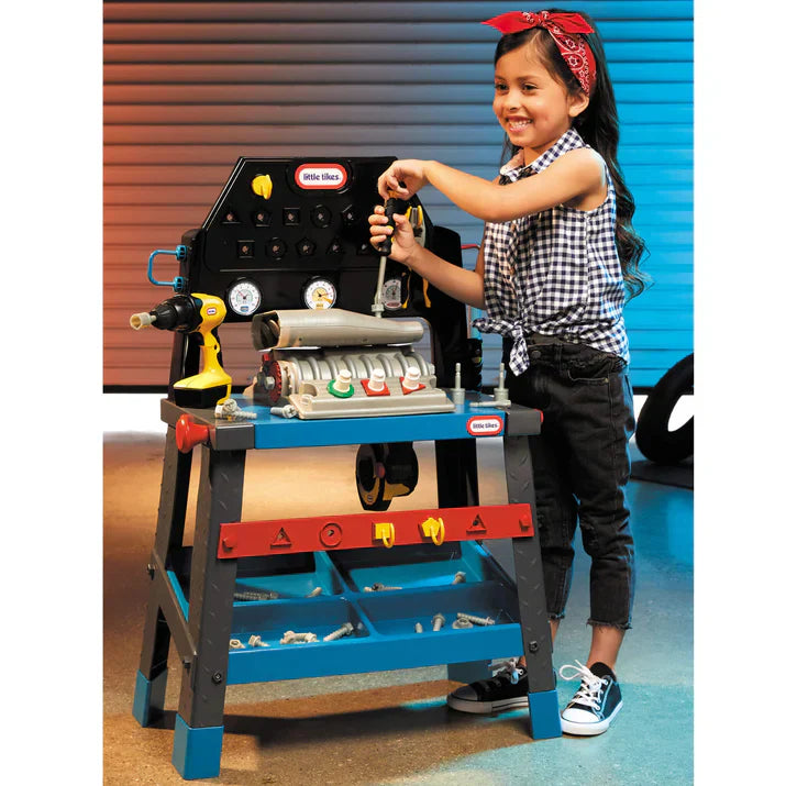 2-in-1 Buildin' to Learn Motor & Wood Shop, Dual-Sided Play with 50+ Accessories