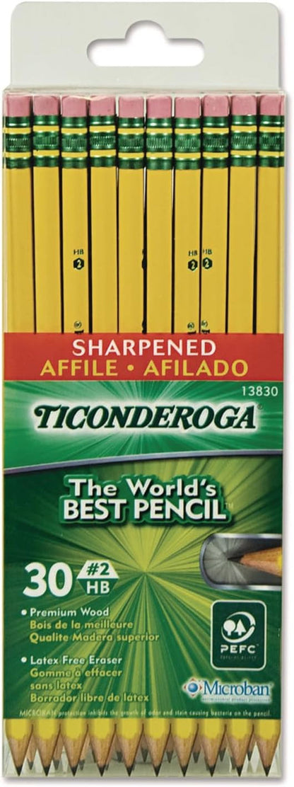 Wood-Cased Pencils, Pre-Sharpened, #2 HB Soft, Yellow, 30 Count