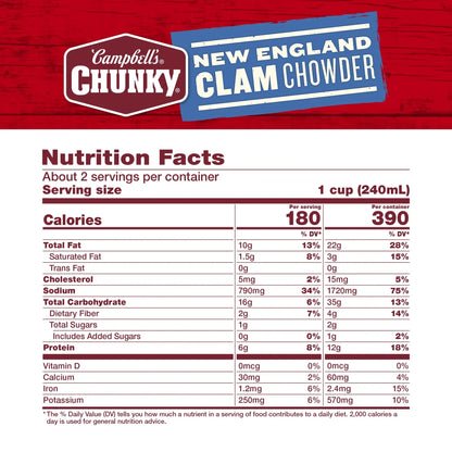 Campbell's Chunky Soup, Ready to Serve New England Clam Chowder, 18.8 oz Can