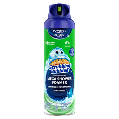 Scrubbing Bubbles Mega Shower Foamer Aerosol, Tough Foaming Bathroom, Tile, Bathtub and Disinfectant Shower Cleaner (1 Aerosol Spray), Rainshower Scent, 20 oz