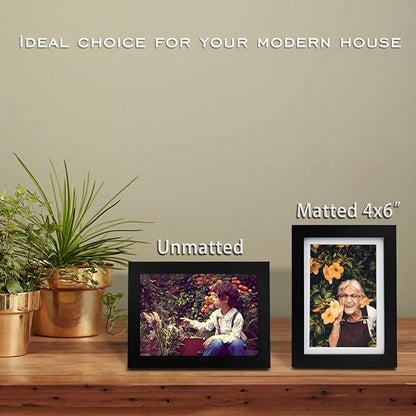 Egofine 5x7 Picture Frames Set of 4, Made of Solid Wood Covered by Plexiglass 3.5x5 and 4x6 with Mat or 5x7 without Mat, for Table Top Display and Wall Mounting Photo Frame Black