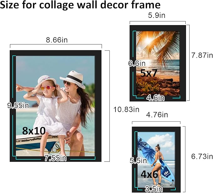 BESCRCL 10 Pack Picture Frames Collage Wall Decor, Gallery Wall Frame Set for Tabletop or Wall Mounting Display, Multi Size with Two 8x10, Four 5x7, and Four 4x6 Photo Frames, Black
