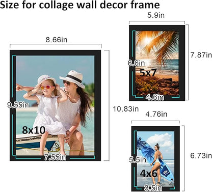 BESCRCL 10 Pack Picture Frames Collage Wall Decor, Gallery Wall Frame Set for Tabletop or Wall Mounting Display, Multi Size with Two 8x10, Four 5x7, and Four 4x6 Photo Frames, Black