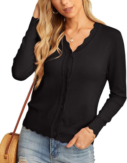 Women's Long Sleeve V-Neck Button Down Cardigan Shrugs Sweater