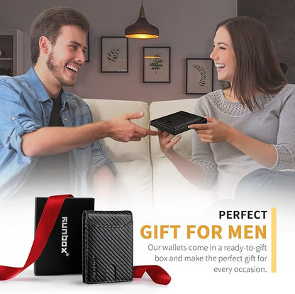 RUNBOX Novelty Wallet for Men Slim 11 Credit Card Holder Slots Leather RFID Blocking Small Thin Men's Wallet Bifold Minimalist Front Pocket Large Capacity Gift Box