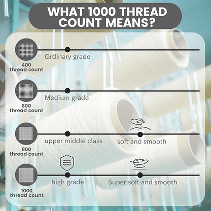 Bedlifes 1000 Thread Count 100% Egyptian Cotton Queen Size Sheets Set - Sateen Soft Silky Breathable Luxury Cooling 4 Pieces (White)