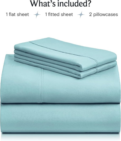 LuxClub 4 PC Queen Sheet Set, Queen Size, Deep Pockets Wrinkle Free Cooling Bed Sheets Machine Washable Hotel Bedding Silky Soft - Aqua Queen