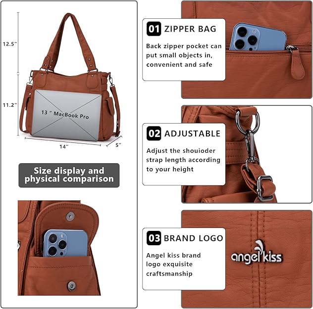 Angel Kiss Handbags for Womens Top-Handle Hobo Purse Roomy Casual Shoulder Bags PU Tote Satchel Purse for Women