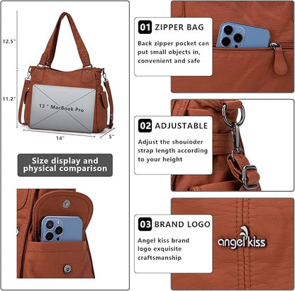 Angel Kiss Handbags for Womens Top-Handle Hobo Purse Roomy Casual Shoulder Bags PU Tote Satchel Purse for Women