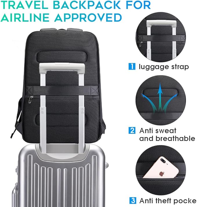 BANGE Business Smart Backpack Waterproof fit 15.6 Inch Laptop Backpack with USB Charging Port,Travel Durable Backpack