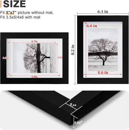 Egofine 5x7 Picture Frames Set of 4, Made of Solid Wood Covered by Plexiglass 3.5x5 and 4x6 with Mat or 5x7 without Mat, for Table Top Display and Wall Mounting Photo Frame Black