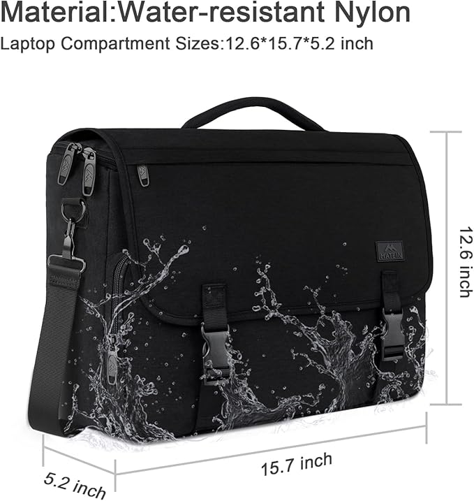 MATEIN Messenger Bag for Men, Briefcases Lightweight Men's Laptop Bag 15.6 inch Water Resistant Crossbody School Satchel Bags Computer Work Office Bag with Shoulder Strap, Black