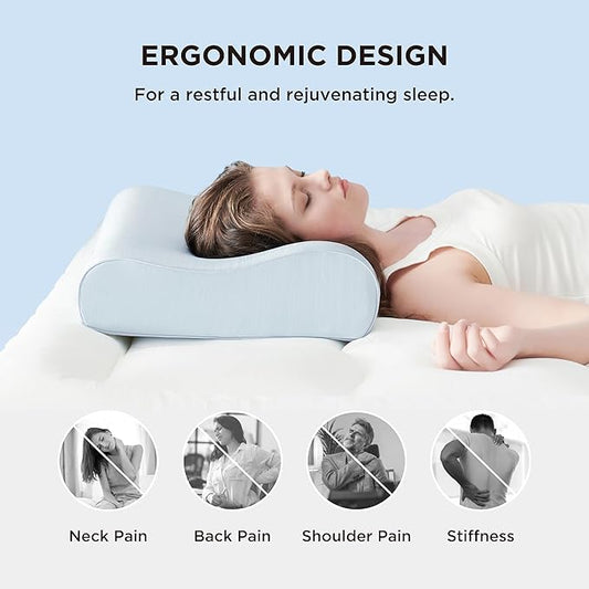 Bedsure Cervical Neck Pillow for Sleeping, Memory Foam with Cool-Touch Ice Pillowcases, Ergonomic Contour Pain Relief, Orthopedic Pillow for Neck Support for Side, Back, Stomach Sleepers ﻿
