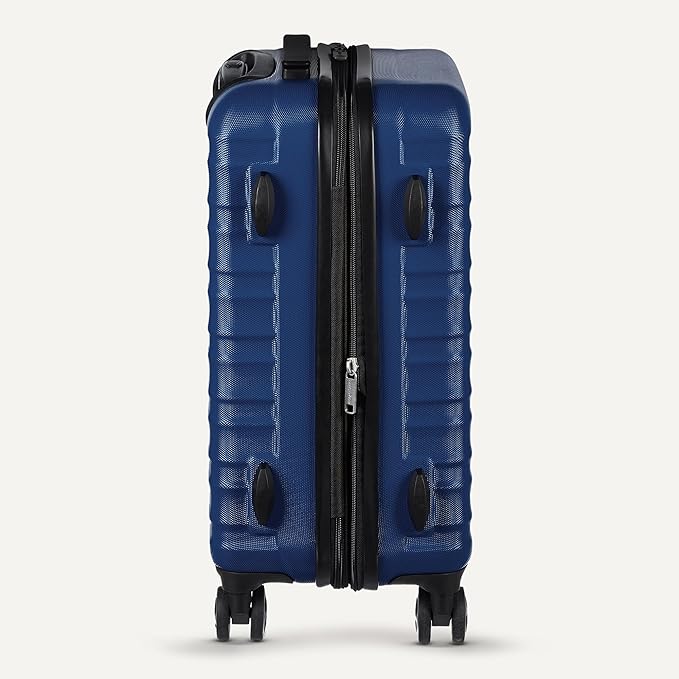 Basics 21" Hardside Carry-On Luggage, Hardshell Suitcase With Wheels, Expandable For Up to 25% More Space, With Scratch-Resistant Surface, Four Multi-directional Wheels, Navy Blue