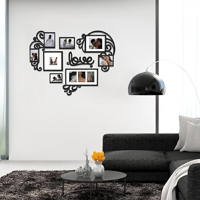 Jerry & Maggie - Photo Frame | Plaque College Frame - Valentine Wall Decoration Combination - Brown PVC Picture Frame Selfie Gallery Collage W Wall Hanging Mounting Design | Love Heart Shape