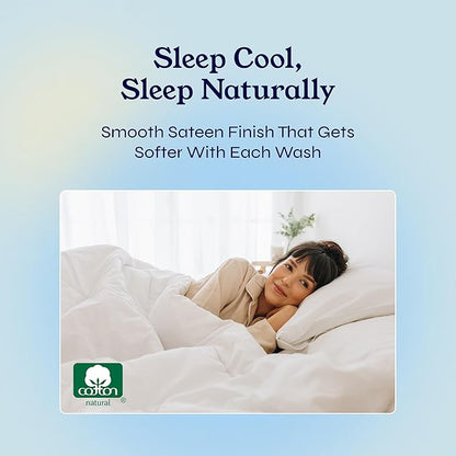 California Design Den Natural 100% Cotton Sheets Queen Size Bed Set - Soft 400 Thread Count Sateen, Queen Sheets, Deep Pockets with All Around Elastic for a Snug Fit, Cool & Durable Bedding - White