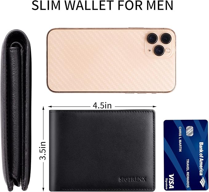 Leather Wallets for Men, Genuine Leather Mens Wallets Bifold Rfid Blocking with 2 ID Windows