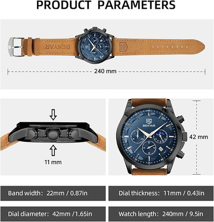 BY BENYAR Mens Watches Analog Quartz Chronograph Waterproof Wrist Watches for Men Fashion Business Work Casual Sport Designer Dress Watch with Calendar Elegant Gifts for Men