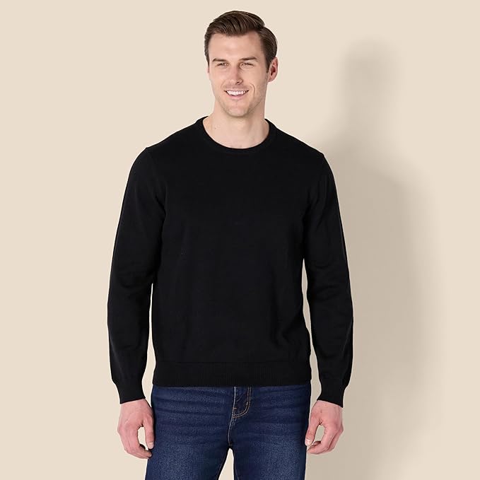 Essentials Men's Long-Sleeve Crewneck Sweater, 100% Cotton, Big & Tall Options Available