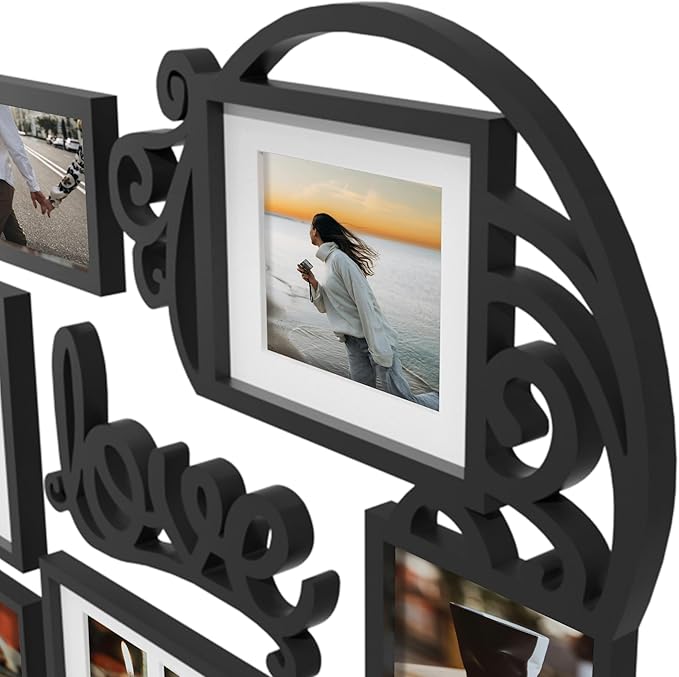 Jerry & Maggie - Photo Frame | Plaque College Frame - Valentine Wall Decoration Combination - Brown PVC Picture Frame Selfie Gallery Collage W Wall Hanging Mounting Design | Love Heart Shape