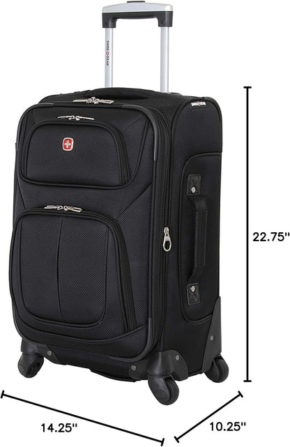 SwissGear Sion Softside Expandable Luggage – Carry-On Suitcase with 360 Degree Wheels & Retractable Handle – 21 Inch, Perfect for 1-3 Night Trips – Black
