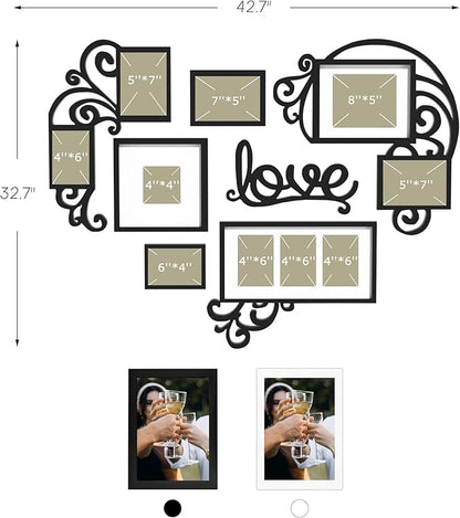 Jerry & Maggie - Photo Frame | Plaque College Frame - Valentine Wall Decoration Combination - Brown PVC Picture Frame Selfie Gallery Collage W Wall Hanging Mounting Design | Love Heart Shape
