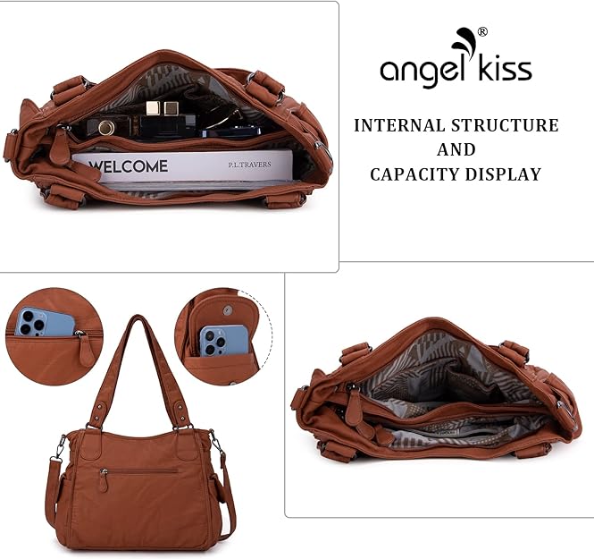 Angel Kiss Handbags for Womens Top-Handle Hobo Purse Roomy Casual Shoulder Bags PU Tote Satchel Purse for Women