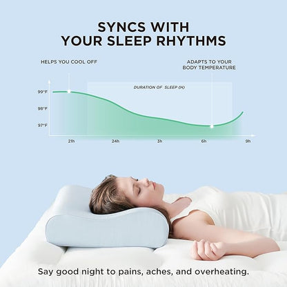 Bedsure Cervical Neck Pillow for Sleeping, Memory Foam with Cool-Touch Ice Pillowcases, Ergonomic Contour Pain Relief, Orthopedic Pillow for Neck Support for Side, Back, Stomach Sleepers ﻿