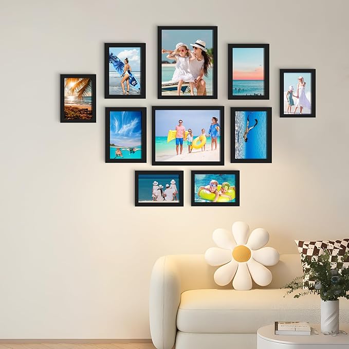 BESCRCL 10 Pack Picture Frames Collage Wall Decor, Gallery Wall Frame Set for Tabletop or Wall Mounting Display, Multi Size with Two 8x10, Four 5x7, and Four 4x6 Photo Frames, Black