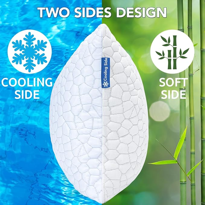 QUTOOL Cooling Pillows for Sleeping 2 Pack, Shredded Memory Foam Bed Pillows Queen Size Set of 2, Cool Pillow for Hot Sleepers Adjustable Firm Pillow for Side, Back and Stomach Sleepers Supportive