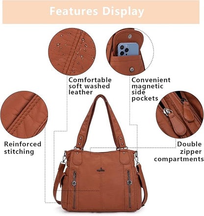 Angel Kiss Handbags for Womens Top-Handle Hobo Purse Roomy Casual Shoulder Bags PU Tote Satchel Purse for Women