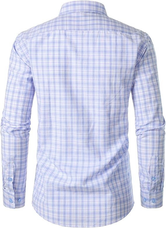 Men's Transitional Weather Slim Fit Long Sleeve Button Down Shirt Business Casual Dress Shirts with Pocket