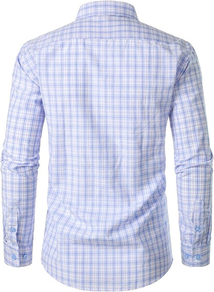 Men's Transitional Weather Slim Fit Long Sleeve Button Down Shirt Business Casual Dress Shirts with Pocket