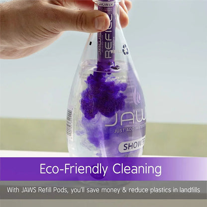 JAWS Cleaner Shower Cleaner Bottle with 2 Refill Pods. Refillable Cleaning Supplies.