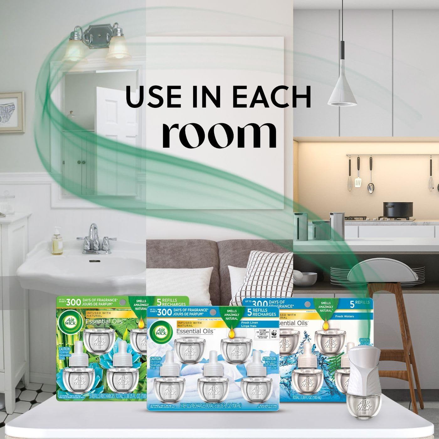 Plug in Scented Oil Refill, 5Ct, Calming Sea Spray & Breeze, Air Freshener, Essential Oils