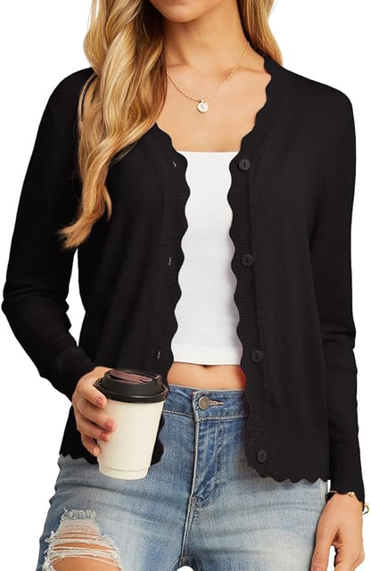 Women's Long Sleeve V-Neck Button Down Cardigan Shrugs Sweater