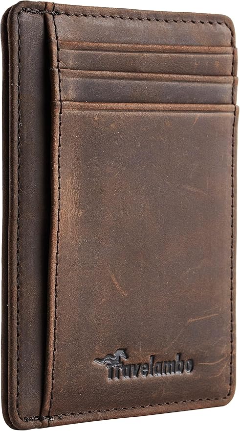 Travelambo Slim Wallet Front Pocket Minimalist Leather RFID Blocking Medium Size